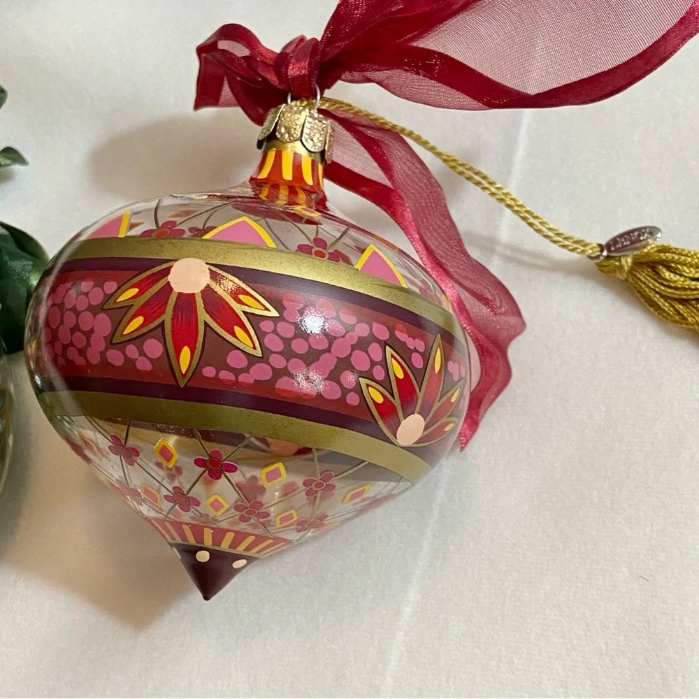 Lenox Hand Painted Gems Glass Christmas Bulb Ornaments Set of 2